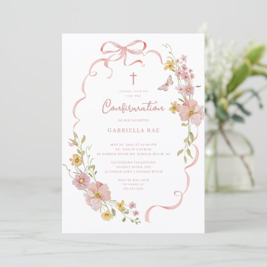 Blush Floral Confirmation Invitation (Debout devant)
