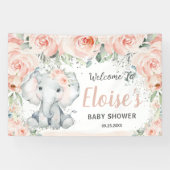 Blush Floral Cute Elephant Baby shower Backdrop Spandoek (Horizontaal)