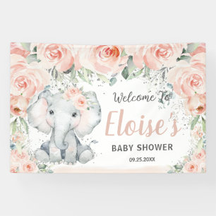 Blush Floral Cute Elephant Baby shower Backdrop Spandoek