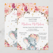 Blush Floral Cute Elephant Christening Baptisme Kaart (Voorkant / Achterkant)