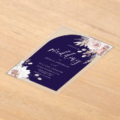 Blush Floral Deep Navy Arch Wedding Acryl Uitnodigingen (Laagn)
