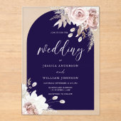 Blush Floral Deep Navy Arch Wedding Acryl Uitnodigingen (Voorkant)