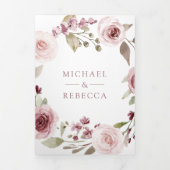 Blush Floral Dusty Roos Ampersand QR Code Bruiloft Drieluik Uitnodiging (Cover)