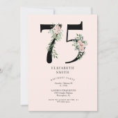 Blush Floral Elegant 75ste Verjaardagsfeest Kaart (Voorkant)