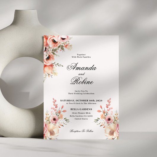 Blush Floral Élégant Mariage Invitation