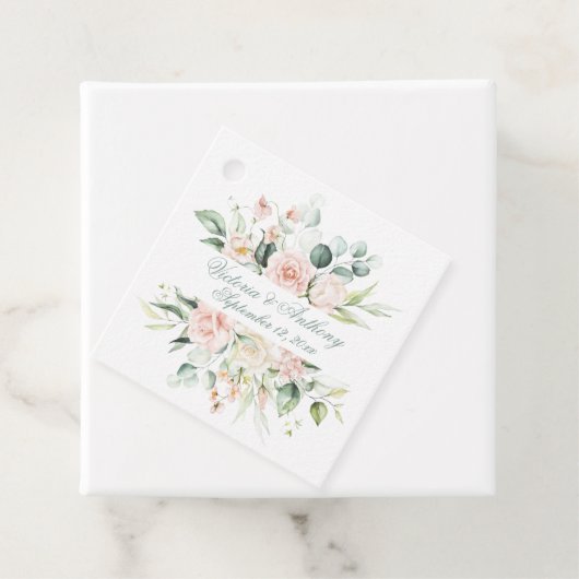 Blush Floral Elegant Script Name Weddenschap Bedankjes Labels (In situ)