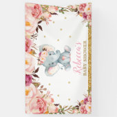 Blush Floral Elephant Baby shower Party Backdrop Spandoek (Verticaal)