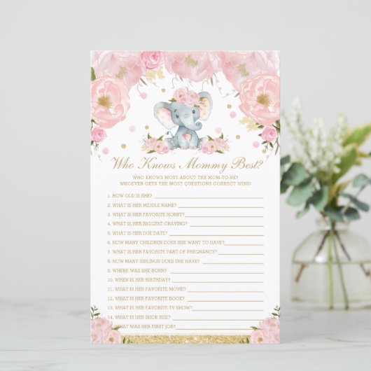 Blush Floral Elephant die mama het beste spel kent (Staand voorkant)
