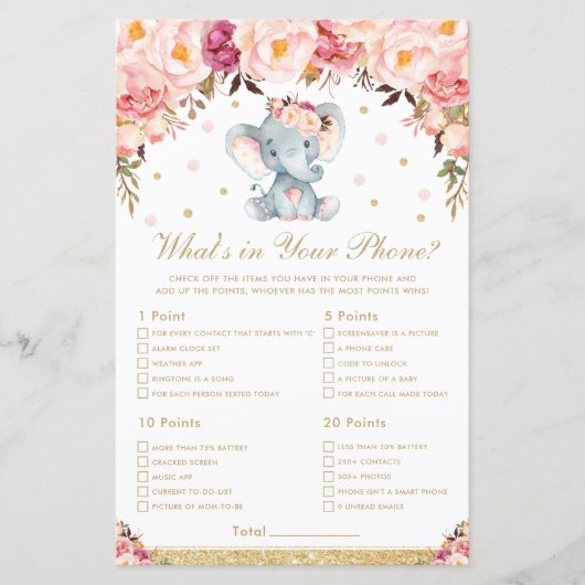 Blush Floral Elephant Wat zit er in je telefoonspe (Voorkant)