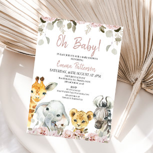 Blush Floral Eucalyptus Safari Baby shower Kaart