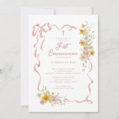 Blush Floral First Communion Invitation Kaart (Voorkant)