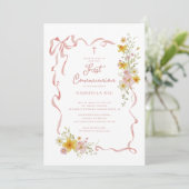 Blush Floral First Communion Invitation Kaart (Staand voorkant)
