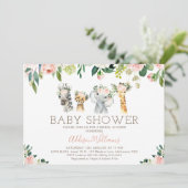 Blush Floral Foliage Safari Baby shower Invitation (Debout devant)