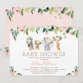 Blush Floral Foliage Safari Baby shower Invitation (Devant / Derrière)
