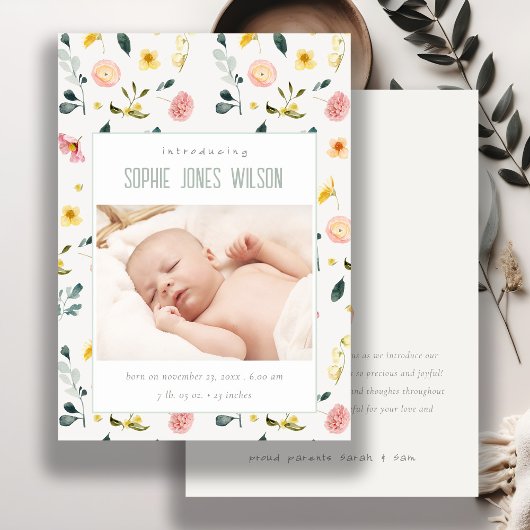 Blush Floral Foto Baby Girl Aankondiging geboorte
