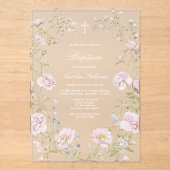 Blush Floral Frame Baptism Acrylic Invitation (Recto)