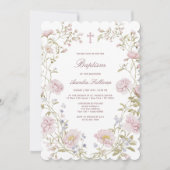 Blush Floral Frame Baptism Invitation (Devant)