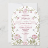 Blush Floral Frame Holy Cross Baptism Invitation (Devant)