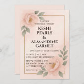 Blush Floral Frame Wedding Invitation Kaart (Voorkant / Achterkant)