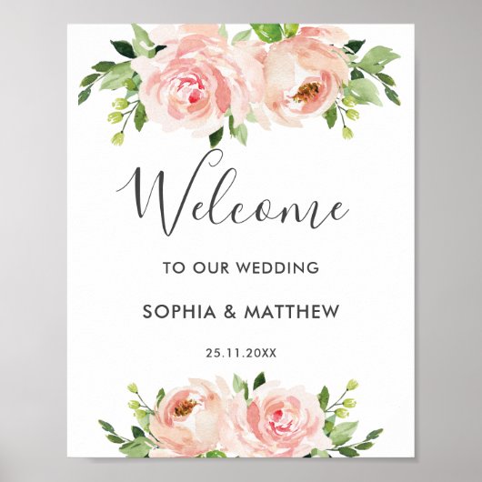 Blush Floral Garden Affiche de bienvenue de mariag (Devant)