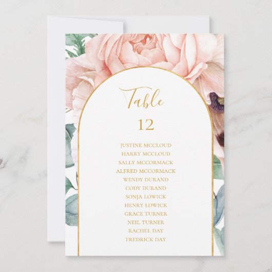 Blush Floral Garden | Tabel aantal zitplaatsen (Voorkant)