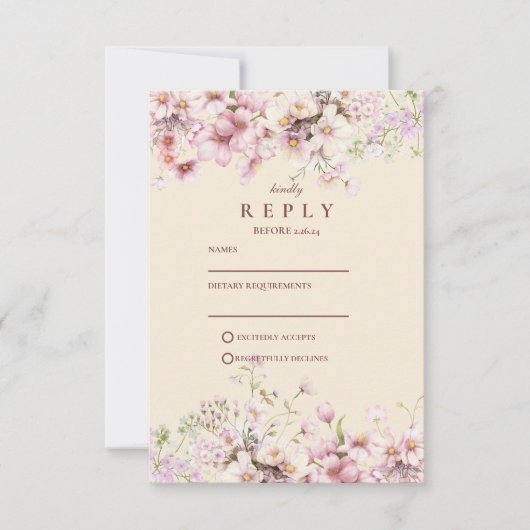 Blush Floral Garden Wedding RSVP Kaartje (Voorkant)
