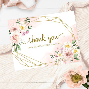 Blush Floral Geometric Vrijgezellenfeest Dank je w Briefkaart