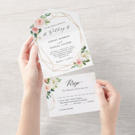 Blush Floral Geometric Wedding (geen ENV nodig) All In One Uitnodiging