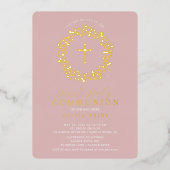 Blush Floral Girls First Communion Foil Invitation (Recto)