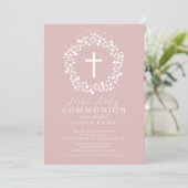 Blush Floral Girls First Communion Invitation (Debout devant)