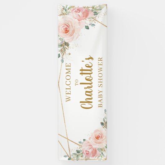 Blush Floral Gold Geometric Baby shower Backdrop Spandoek (Verticaal)