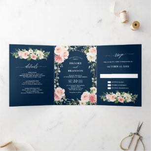 Blush Floral Gold Geometric Botanical Weddenschap Drieluik Aankondiging