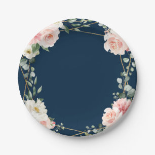 Blush Floral Gold Geometric Botanical Weddenschap Papieren Bordje