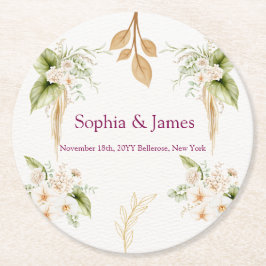 Blush Floral Gold Geometric wedding Ronde Kartonnen Onderzetter