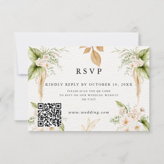 Blush Floral Gold Geometric wedding RSVP Kaartje (Voorkant)
