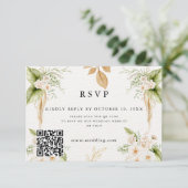 Blush Floral Gold Geometric wedding RSVP Kaartje (Staand voorkant)