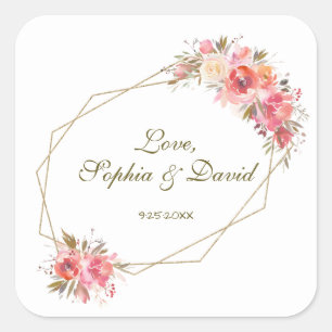 Blush Floral Gold Glitter Lijst Wedding Vierkante Sticker