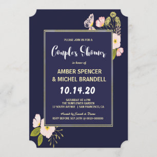 Blush Floral Gold Lijst Navy Blue Couple's Shower Kaart