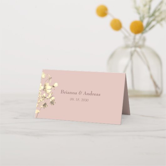Blush Floral Gold Wedding Place Card (Achterkant)