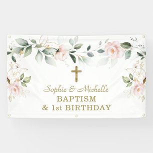 Blush Floral Green Gold verloor Baptism Welkomstte Spandoek