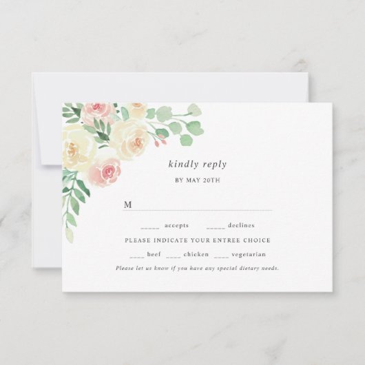 Blush Floral Greenere entree choix mariage rsvp (Devant)