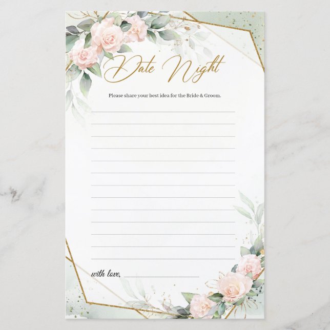 Blush floral greenery and gold Date Night Ideeën (Voorkant)