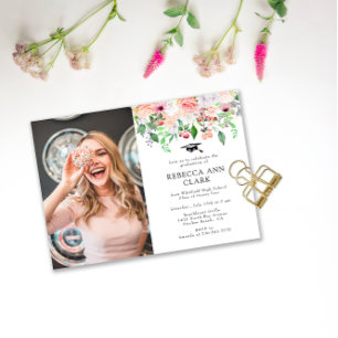 Blush Floral Greenery Custom Foto Afstuderen Kaart