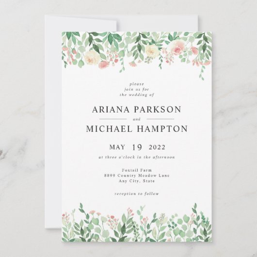 Blush Floral Greenery faire-part de mariage 4196 (Devant)