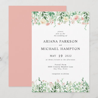 Blush Floral Greenery trouwuitnodiging 4196 Kaart