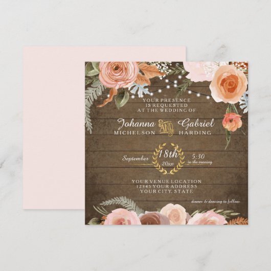 Blush Floral Herfst Rustic Wood Forest Green Leaf Kaart (Voorkant / Achterkant)