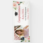 Blush Floral High School Afstuderen Foto Afstudere Spandoek (Verticaal)