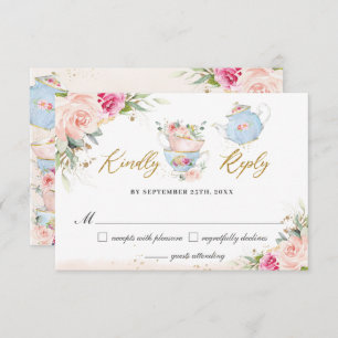Blush Floral High Tea Party Baby Vrijgezellenfeest RSVP Kaartje
