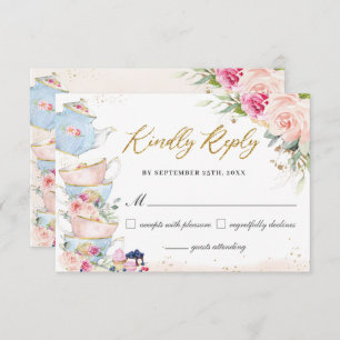 Blush Floral High Tea Party Vrijgezellenfeest Verj RSVP Kaartje