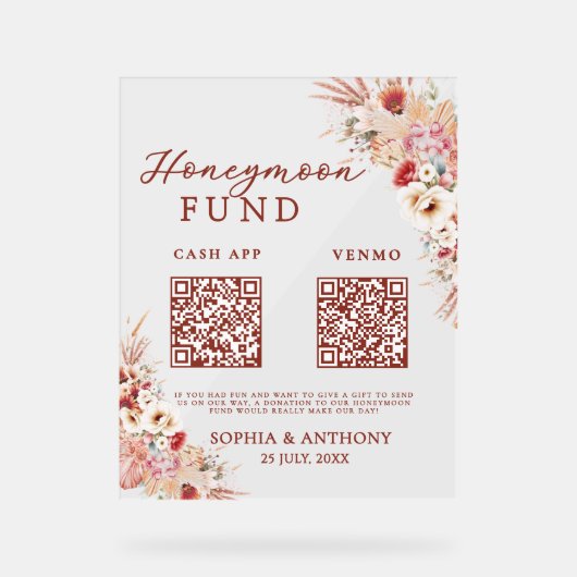 Blush Floral Honeymoon Fund QR Code Mariage (Recto)